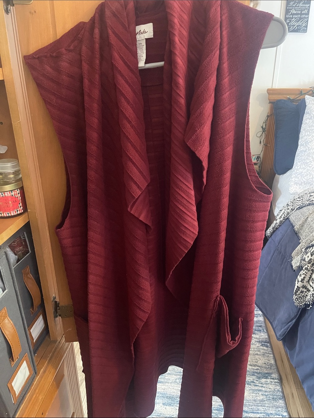 Le Moda Draped Sleeveless Knit Vest - Burgundy